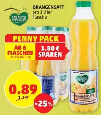 PENNY ORANGENSAFT pro 1 Liter PARADISO Flasche Angebot