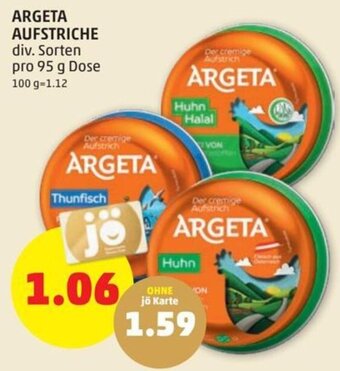 PENNY ARGETA AUFSTRICHE div. Sorten pro 95 g Dose Angebot