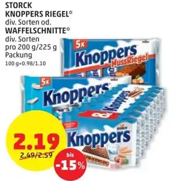 PENNY STORCK KNOPPERS RIEGEL* div. Sorten od. WAFFELSCHNITTE* div. Sorten pro 200 g/225 g Packung Angebot