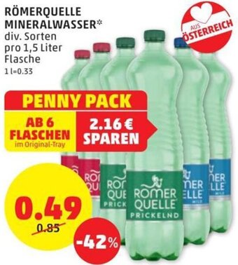 PENNY RÖMERQUELLE MINERALWASSER* div. Sorten pro 1,5 Liter Angebot