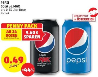 PENNY PEPSI COLA od. MAX pro 0,33 Liter Dose Angebot
