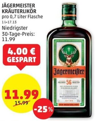 PENNY JÄGERMEISTER KRÄUTERLIKÖR pro 0,7 Liter Flasche Angebot