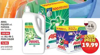 PENNY ARIEL PULVER od. FLÜSSIG div. Sorten 100 WG od. ALL-IN-1 PODS COLOR 76 WG Angebot