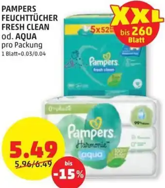 PENNY PAMPERS FEUCHTTÜCHER FRESH CLEAN od. AQUA pro Packung Angebot