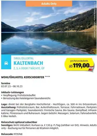 Hofer Reisen TIROL/ZILLERTAL KALTENBACH 2, 3, 4 ODER 7 NÄCHTE, ÜF Angebot