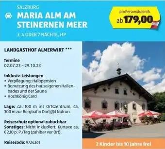 Hofer Reisen SALZBURG MARIA ALM AM STEINERNEN MEER 3,4 ODER 7 NÄCHTE, HP Angebot