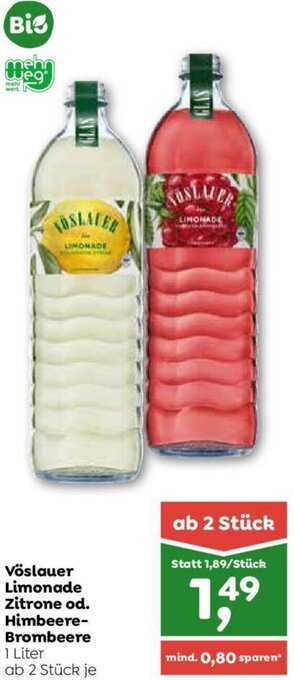 ADEG Vöslauer Limonade Zitrone od. Himbeere-Brombeere 1 Liter ab 2 Stück je Angebot