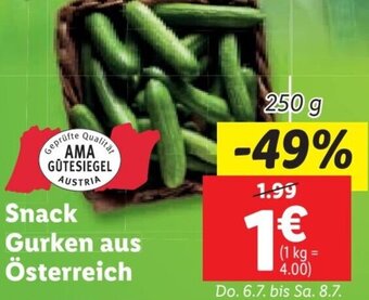 Lidl Snack Gurken aus Österreich 250g Angebot