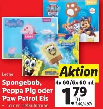 Lidl Leone Spongebob, Peppa Pig oder Paw Patrol Eis 4x 60/6x 60 ml Angebot