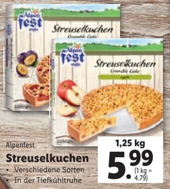 Lidl Alpenfest Streuselkuchen 1,25 kg Angebot