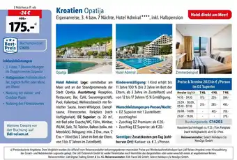 Kroatien Opatija Eigenanreise, 3, 4 bzw. 7 Nächte, Hotel Admiral ****, inkl. Halbpension