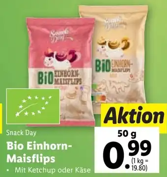 Lidl Snack Day Bio Einhorn- Maisflips 50 g Angebot