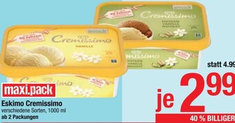 Maximarkt Eskimo Cremissimo verschiedene Sorten, 1000 ml ab 2 Packungen Angebot