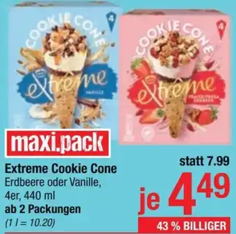 Maximarkt Extreme Cookie Cone Erdbeere oder Vanille, 4er, 440 ml Angebot