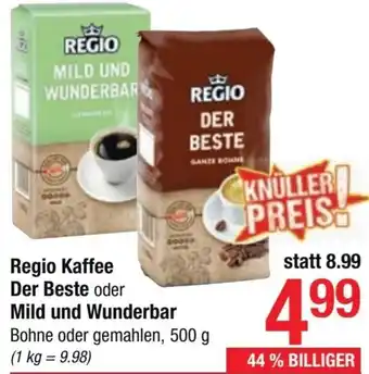 Maximarkt Regio Kaffee Der Beste oder Mild und Wunderbar Bohne oder gemahlen, 500 g Angebot