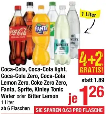 Maximarkt Coca-Cola, Coca-Cola light oder Zero, Coca-Cola Lemon Zero, Coke Zero, Fanta, Sprite, Kinley Tonic Water od Bitter Lemon 1L Angebot