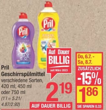 Maximarkt Pril Geschirrspülmittel verschiedene Sorten, 420 ml, 450 ml oder 750 ml Angebot