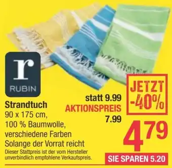 Maximarkt RUBIN Strandtuch 90 x 175 cm, 100% Baumwolle, verschiedene Farben Angebot