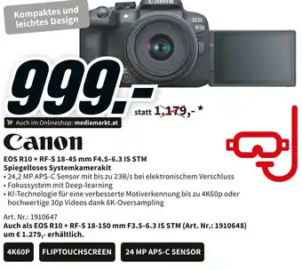 Media Markt Canon EOS R10 + RF-S 18-45 Spiegelloses Systemkamerakit Angebot
