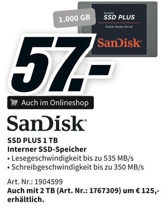 Media Markt SanDisk SSD PLUS 1 TB Interner SSD-Speicher Angebot