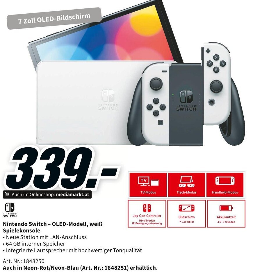Nintendo Switch OLEDModell, weiß Spielekonsole Angebot bei Media Markt
