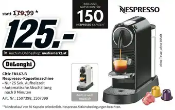 Media Markt DeLonghi Citiz EN167.B Nespresso-Kapselmaschine Angebot