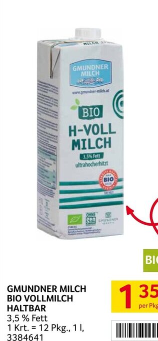 Transgourmet GMUNDNER MILCH BIO VOLLMILCH HALTBAR per Pkg. Angebot