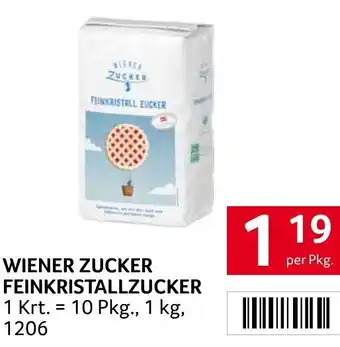 Transgourmet WIENER ZUCKER FEINKRISTALLZUCKER 1 Krt. = 10 Pkg., 1 kg, 1206 per Pkg. Angebot