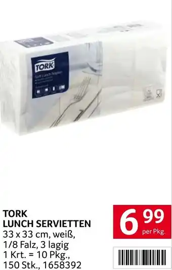 Transgourmet TORK LUNCH SERVIETTEN 33 x 33 cm, weiß, 1/8 Falz, 3 lagig per Pkg. Angebot