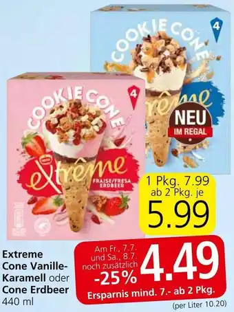Spar Extreme Cone Vanille-Karamell oder Cone Erdbeer 440 ml Angebot