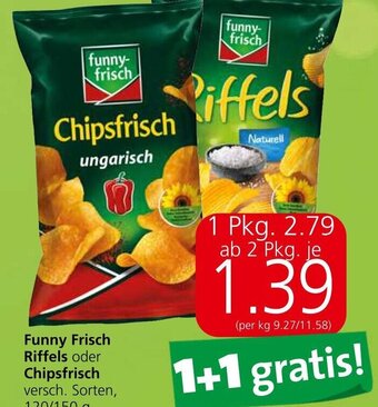 Spar Funny Frisch Riffels oder Chipsfrisch versch. Sorten, 120/150 g Angebot