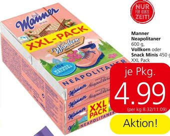 Spar Manner Neapolitaner 600 g, Vollkorn oder Snack Minis 450 g Angebot