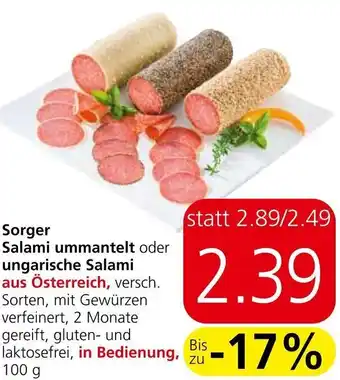 Spar Sorger Salami ummantelt oder ungarische Salami 100 g Angebot