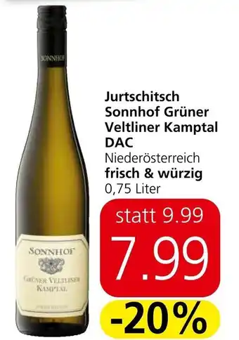 Spar Jurtschitsch Sonnhof Grüner Veltliner Kamptal DAC Niederösterreich frisch & würzig 0,75 Liter Angebot