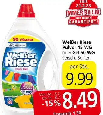 Spar Weißer Riese Pulver 45 WG oder Gel 50 WG versch. Sorten per Stk. Angebot