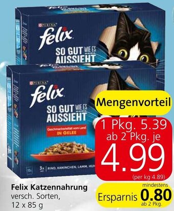 Spar Felix Katzennahrung versch. Sorten, 12 x 85 g Angebot