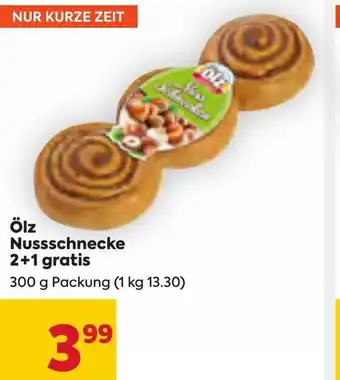 Billa Ölz Nussschnecke 2+1 gratis 300 g Packung (1 kg 13.30) Angebot