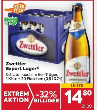 Billa Zwettler Export Lager²) 0,5 Liter, auch im 6er-Träger, Zwettler Angebot