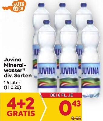 Billa Juvina Mineral-wasser¹) div. Sorten 1,5 Liter Angebot