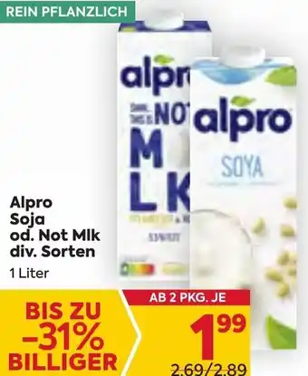 Billa Alpro Soja od. Not Mik div. Sorten 1 Liter Angebot