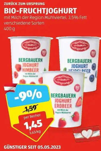 Hofer ZURÜCK ZUM URSPRUNG BIO-FRUCHTJOGHURT 400g Angebot