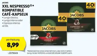 Hofer JACOBS XXL NESPRESSOⓇ* KOMPATIBLE CAFÉ-KAPSELN 40 Stk. Angebot