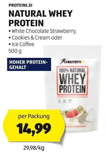 Hofer PROTEINI.SI NATURAL WHEY PROTEIN 500 g per Packung Angebot