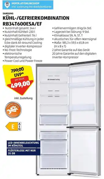 Hofer SAMSUNG KÜHL-/GEFRIERKOMBINATION RB34T600ESA/EF Angebot