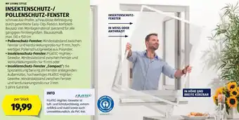 Hofer MY LIVING STYLE INSEKTENSCHUTZ-/ POLLENSCHUTZ-FENSTER max. 130 x 150 cm per Stück Angebot