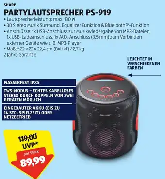Hofer SHARP PARTYLAUTSPRECHER PS-919 per Stück Angebot