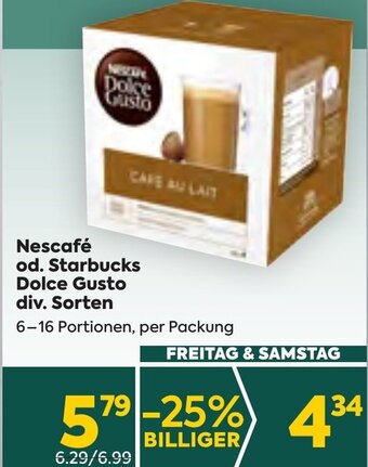 Billa Nescafé od. Starbucks Dolce Gusto div. Sorten 6-16 Portionen, per Packung Angebot