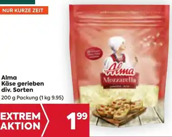 Billa Alma Käse gerieben div. Sorten 200 g Packung Angebot