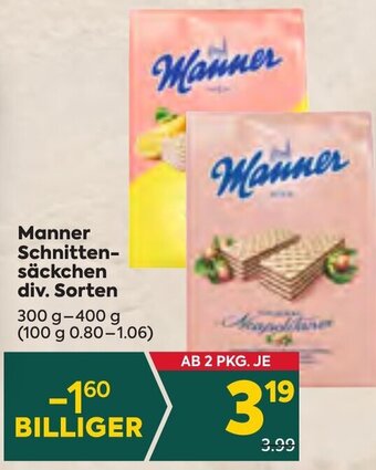 Billa Manner Schnitten-säckchen div. Sorten 300 g- 400 g Angebot
