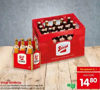 Interspar Stiegl Goldbräu 6x 0,5-Liter-MEHRWEG-Flasche statt 7,74 nur 4,44 20x0,5-Liter-MEHRWEG-Flasche (=per 0,5 Liter 0,74) Angebot